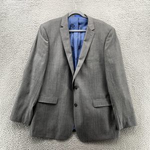 Vince Camuto Jacket Adult 48L Gray Striped Wool Slim Fit Blazer Coat Formal Mens